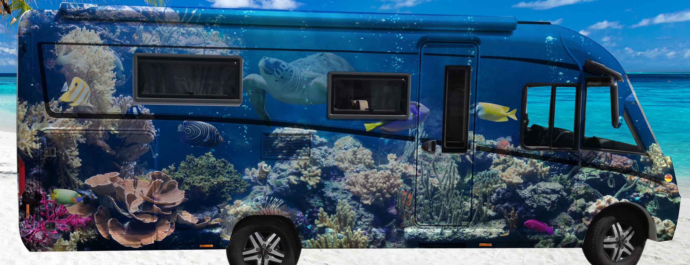 Wohnmobil Folierung Idee Motiv unter Wasser